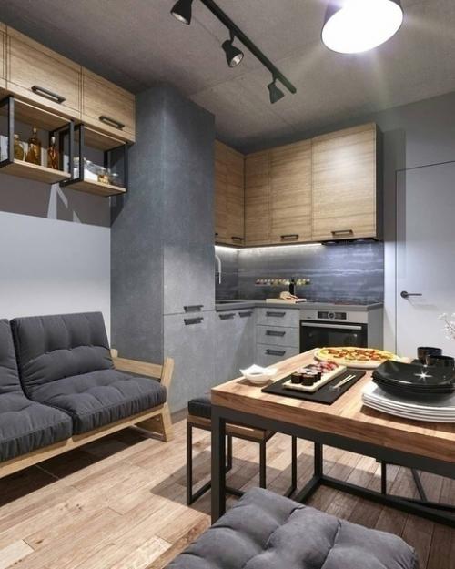 Сразу прослеживается брутальный стиль кухни для холостяка.