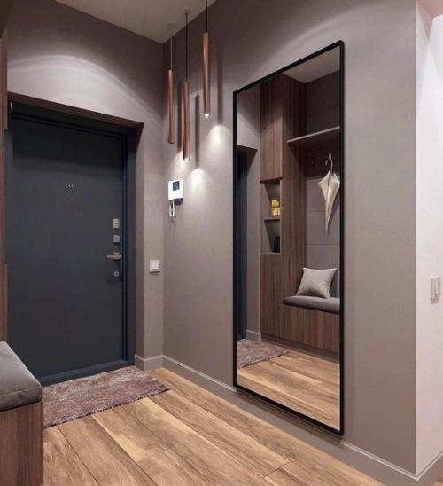 Стильный интерьер прихожей в темном сером цвете. 02