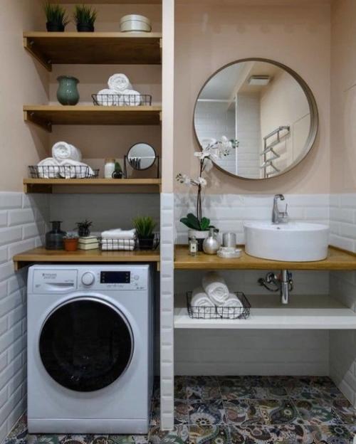 Удачные варианты размещения стиралку в ванной комнате. 04