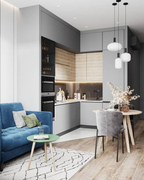 Как органично вместили в одном помещении и кухню и гостиную.
