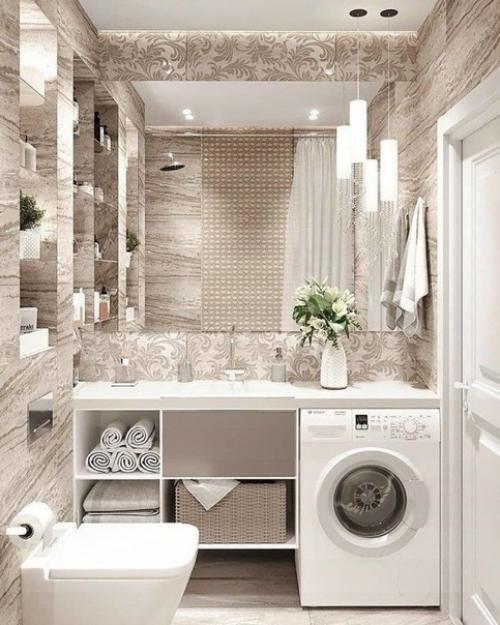 Удачные варианты размещения стиралку в ванной комнате. 05