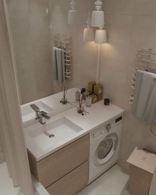 Удачные варианты размещения стиралку в ванной комнате. 07