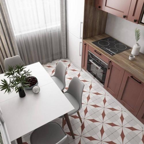 Кухня в нестандартной цветовой гамме.  