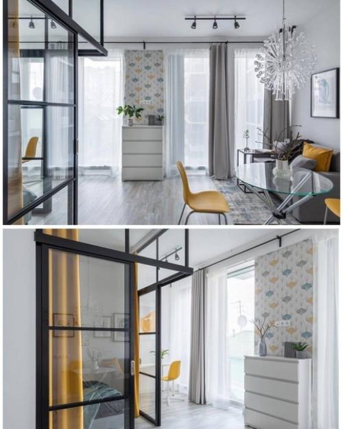 Квартира - студия в белом цвете я яркими акцентами. 04