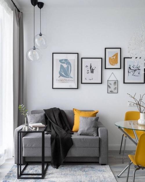 Квартира - студия в белом цвете я яркими акцентами. 06