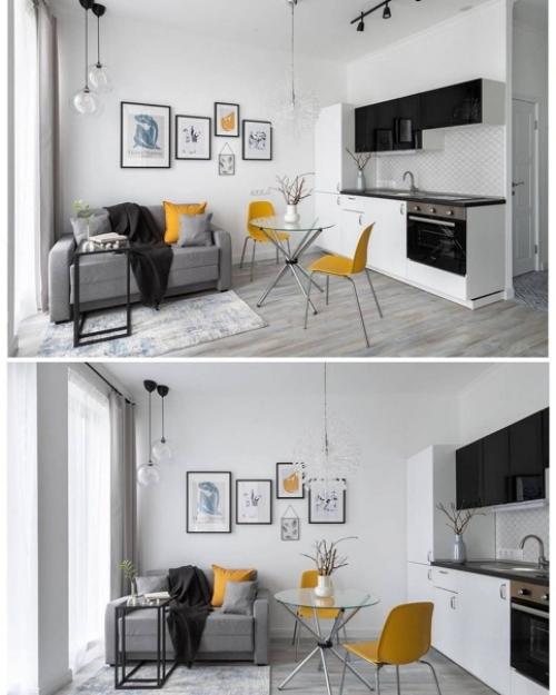 Квартира - студия в белом цвете я яркими акцентами. 03