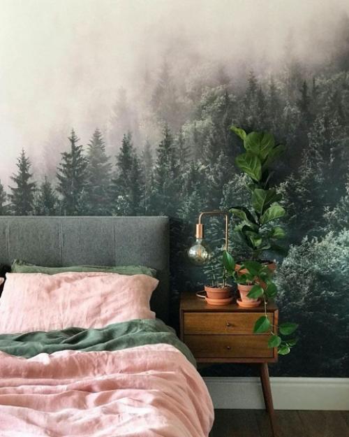 Я думаю, тут идеальное сочетание обоев и спального белья. 04