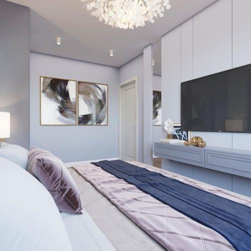 Дизайн спальни в холодных тонах. 01