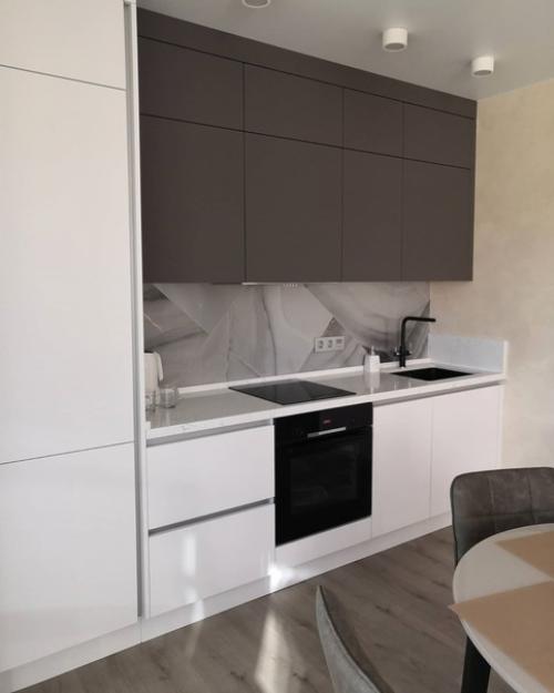 Строгая лаконичная кухня без лишних деталей.