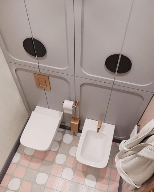 Санузел в приятной тёплой цветовой гамме. 06