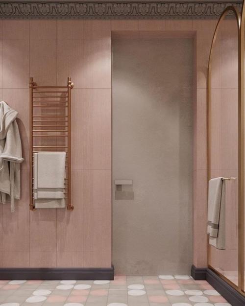 Санузел в приятной тёплой цветовой гамме. 01