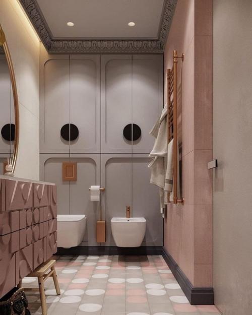 Санузел в приятной тёплой цветовой гамме. 02