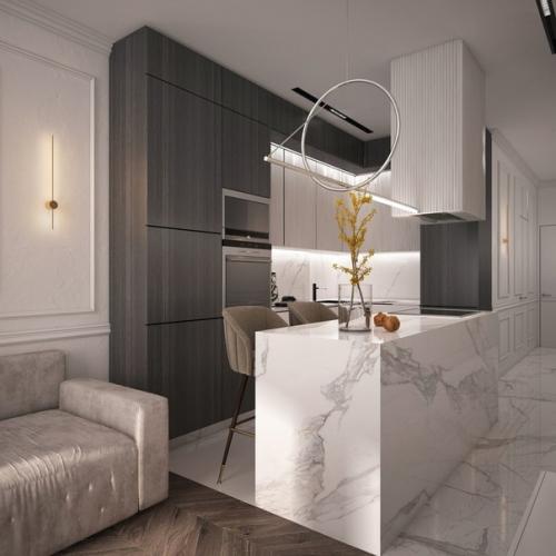 Дизайн - проект кухни - гостиной с островом.