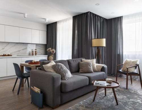 Кухня - гостиная с идеальным цаетовым решением.