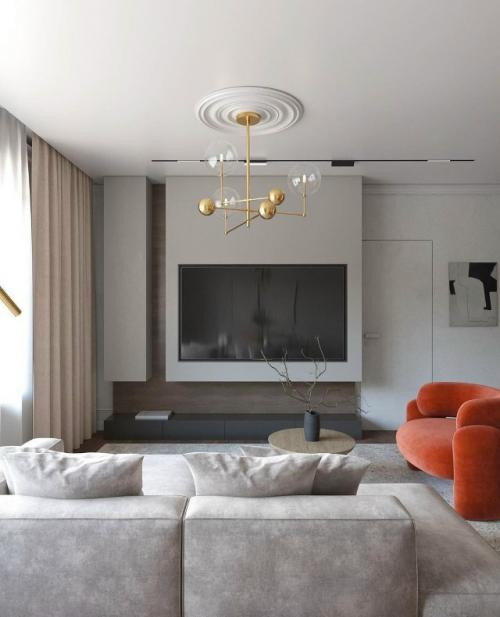 Интерьер небольшой кухни - гостиной выполнен в стильном современном стиле. 06