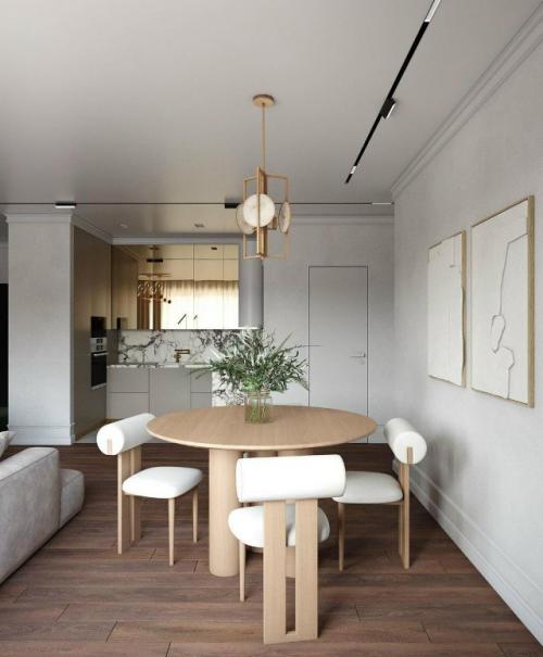 Интерьер небольшой кухни - гостиной выполнен в стильном современном стиле. 02