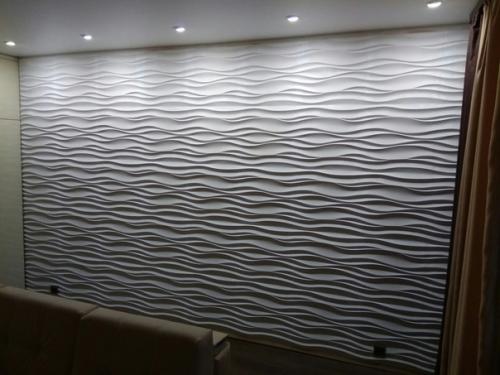 Как-то отделку стены гипсовыми панелями в кухне видели. 04