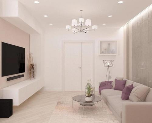 Очаровательные идеи оформления гостиной в нежной цветовой гамме. 02