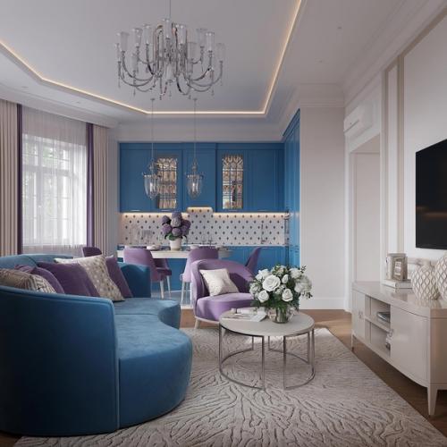 Прекрасный интерьер гостиной с эркером.