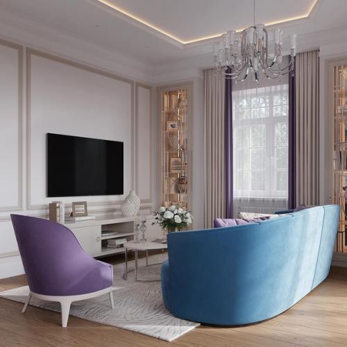 Прекрасный интерьер гостиной с эркером. 02