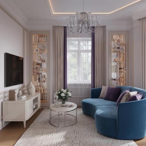 Прекрасный интерьер гостиной с эркером. 03