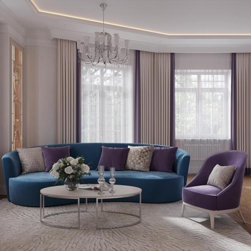 Прекрасный интерьер гостиной с эркером. 01